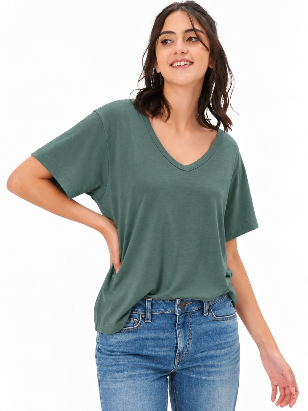 American Eagle AE77 Womenโs V-Neck T-Shirt Sage Green Size Medium NWT